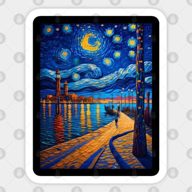 Venice beach at starry night Sticker by FUN GOGH